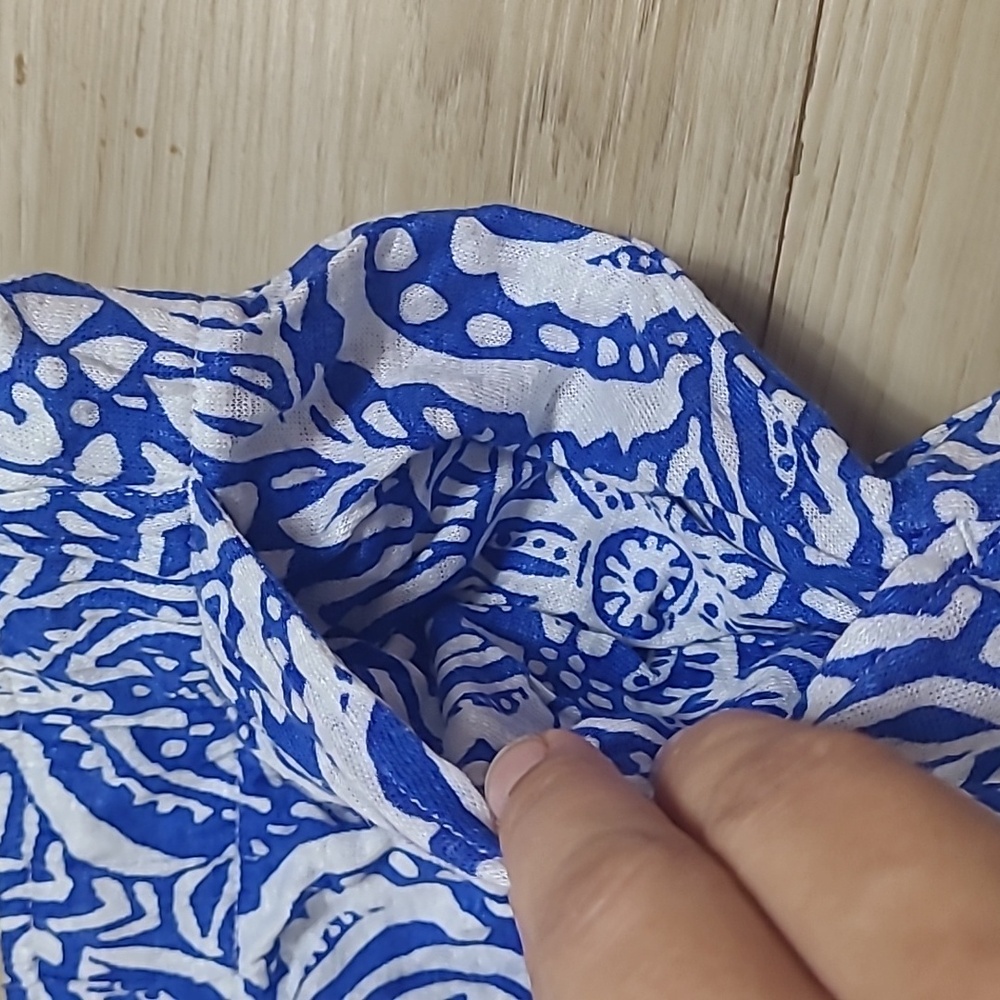 RACHEL ZOE Boho Printed Pattern 2 pc Large Wide Leg Pant Set Blue 100% Linen L - Picture 9 of 11